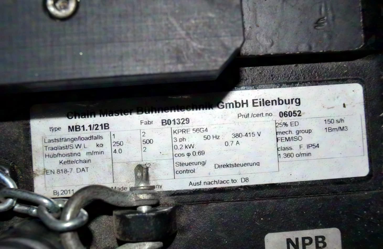 Chainmaster 0,25t D8 Motorkettenzug 18m Kettenlänge