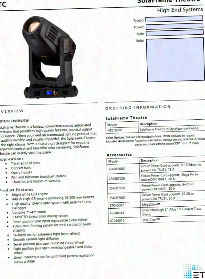 HIGH END SYSTEMS HES SolaFrame Theatre LED/CMY Multifunktionsscheinwerfer, konvektiosgekühlt!