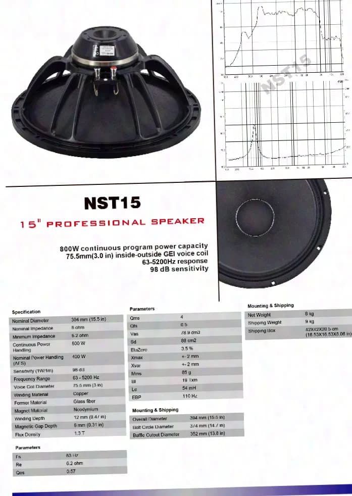 Master Audio NST15 Neodym Tieftöner 15" zoll Basslautsprecher Chassis Subwoofer
