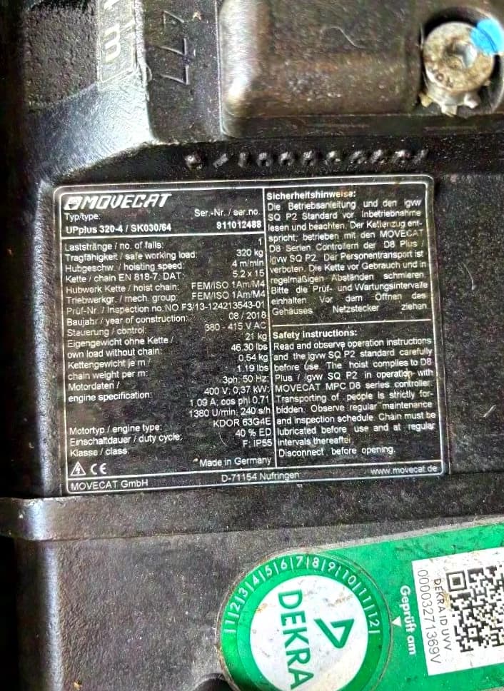 Mocecat UPplus 320-4 Elektrokettenzug D8+ 320kg
