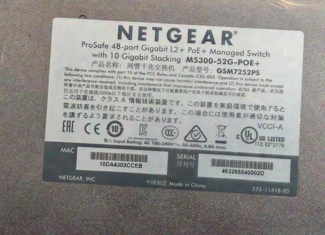 Netgear ProSAFE M5300 52G-POE+ (GSM7252PS)