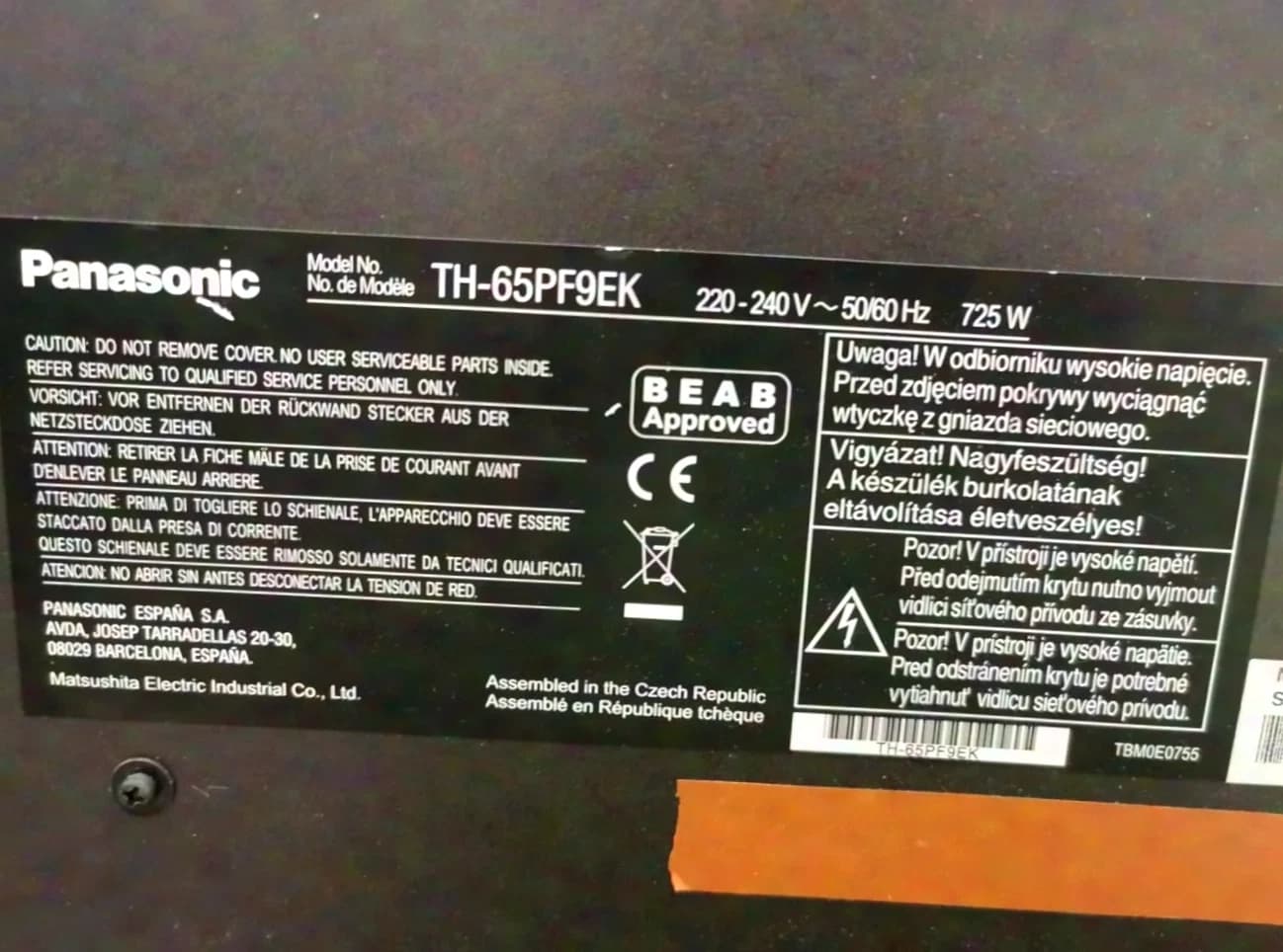 Panasonic TH-65PF9EK TV Full HD 65" Zoll