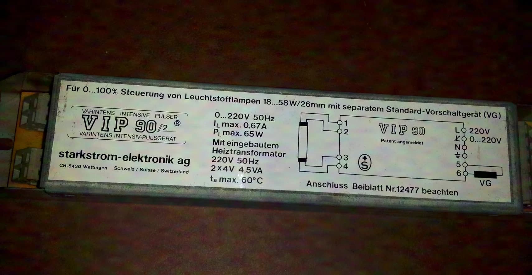 SE varintens VIP-90/2 L T8 Leuchtstoffröhren Dimmen