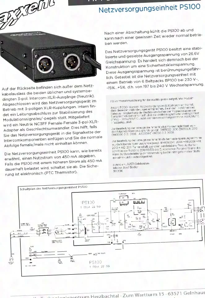axxent PS100 Intercom Netzversorgungseinheit für Partyline-Intercom-Komponenten